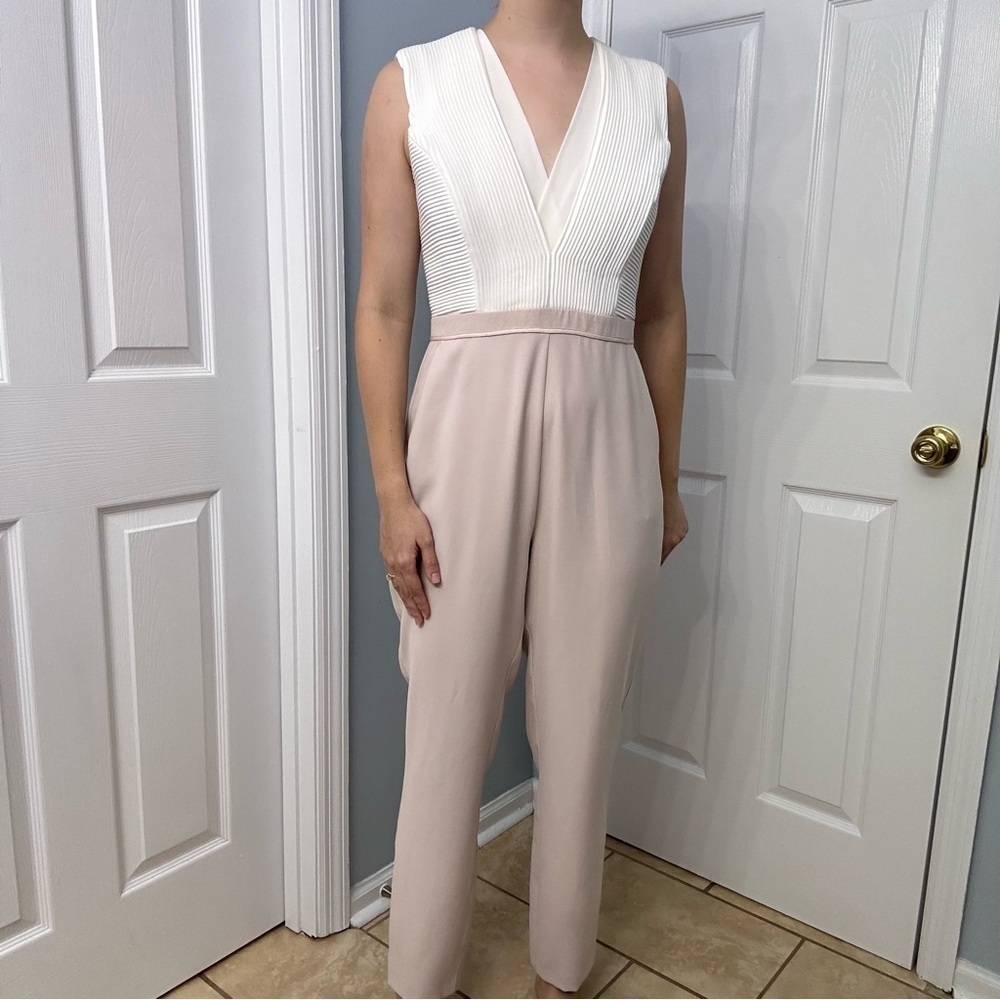 Reiss Jumpsuit Pink White Straight Leg Work Color-block Business Size 8 Medium